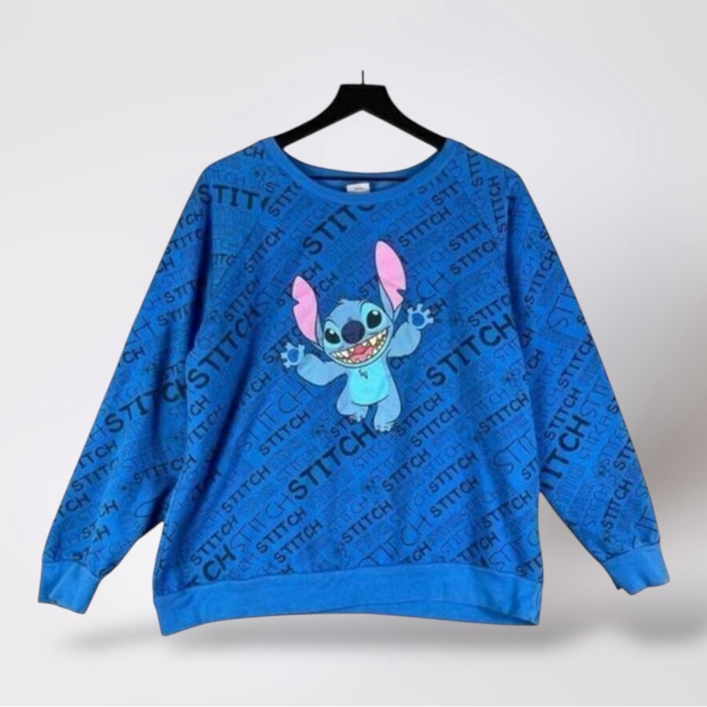 Stitch Sweatshirt‎ Disney Size XL Juniors Junior Lilo Allover Print Graphic Blue